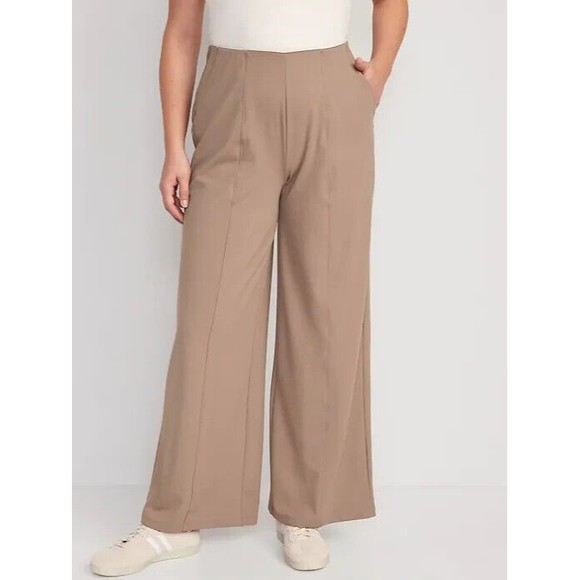 Old Navy Pants - Old Navy PowerSoft Wide Leg Pants Womens XL Tan High Rise Pull On Stretch NEW